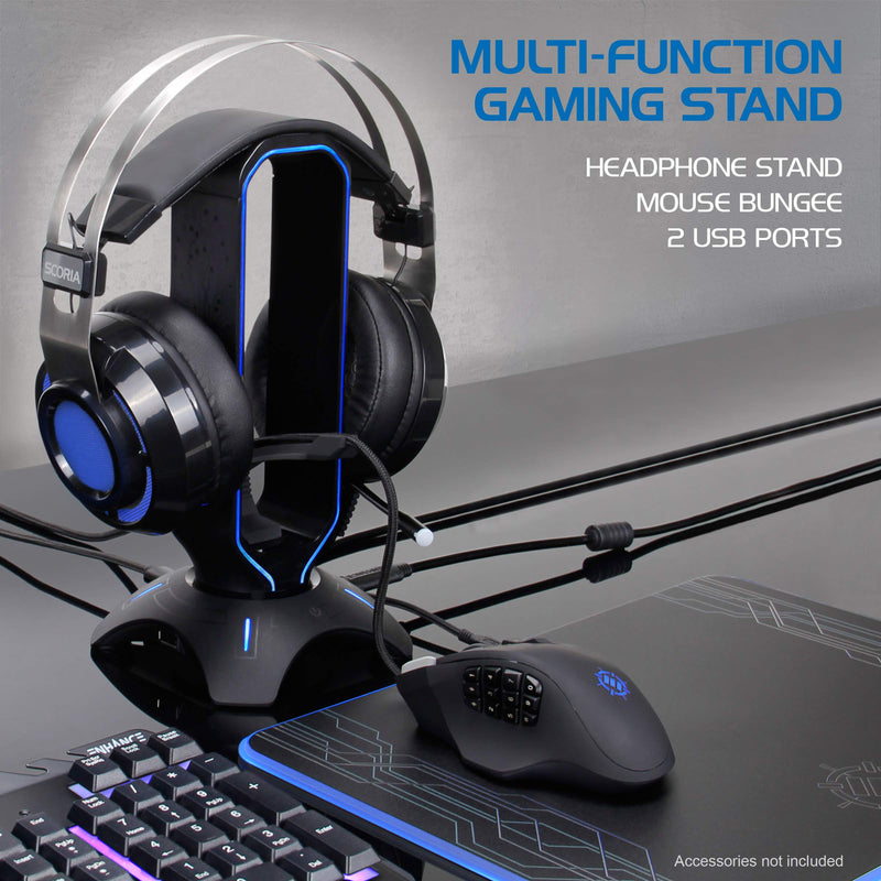 ENHANCE Gaming Headset Stand - LED Headphone Stand with Mouse Bungee and 2 Port USB Hub - 7 RGB Colors + Color Changing Mode, Headset Holder, Mouse Bungee 3-in-1 Gaming Desktop Accessory