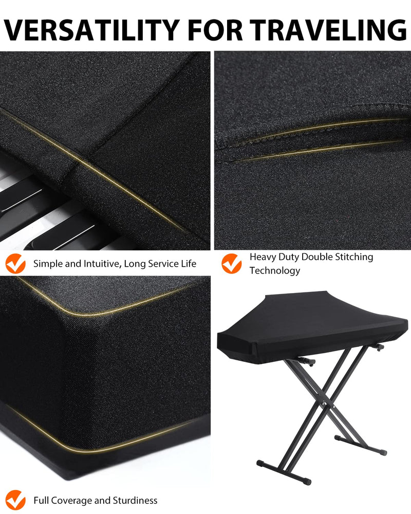 Piano Keyboard Dust Cover - 88 Keys Stretchy Adjustable Electric Piano Music Keyboard Cover for Durable Elastic & Cord Lock, Full Cover Elastic Music keyboard Protector Covers Black