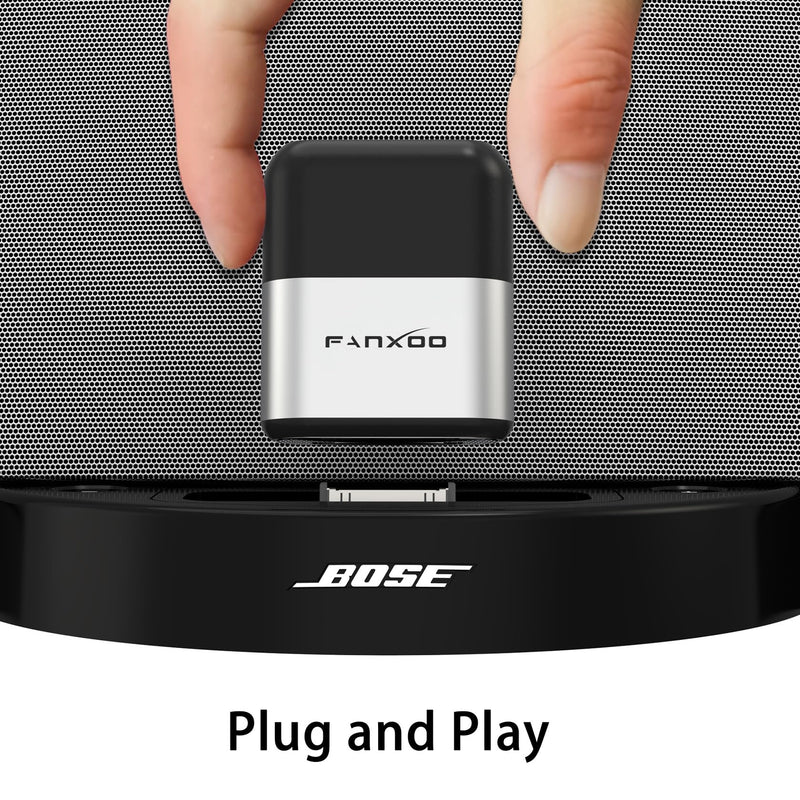 [AUSTRALIA] - Fanxoo DockPro Bluetooth Adapter for Bose Sounddock iPod Docking 30 pin Bluetooth 5.0 Adapter Compatible for iPhone iPod Docking Station (Silver Black) Silver Black 
