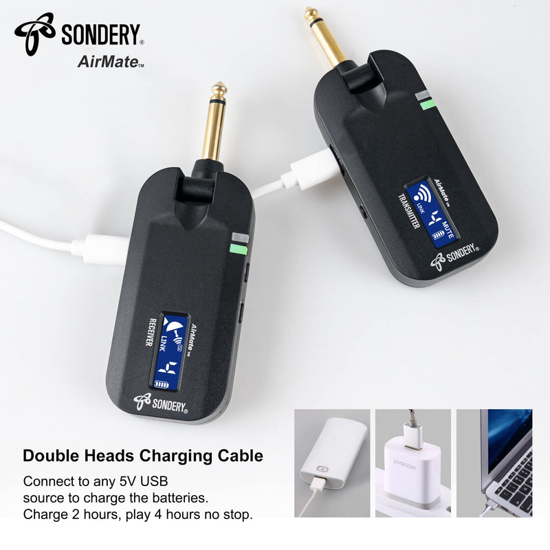 Sondery Wireless Transmitter Receiver System 5.8GHz with Display Screen for Easy Monitoring for Guitar Bass Keyboard Multi Instruments 24-bit High-Quality Audio Ultra-Low Latency Rechargeable