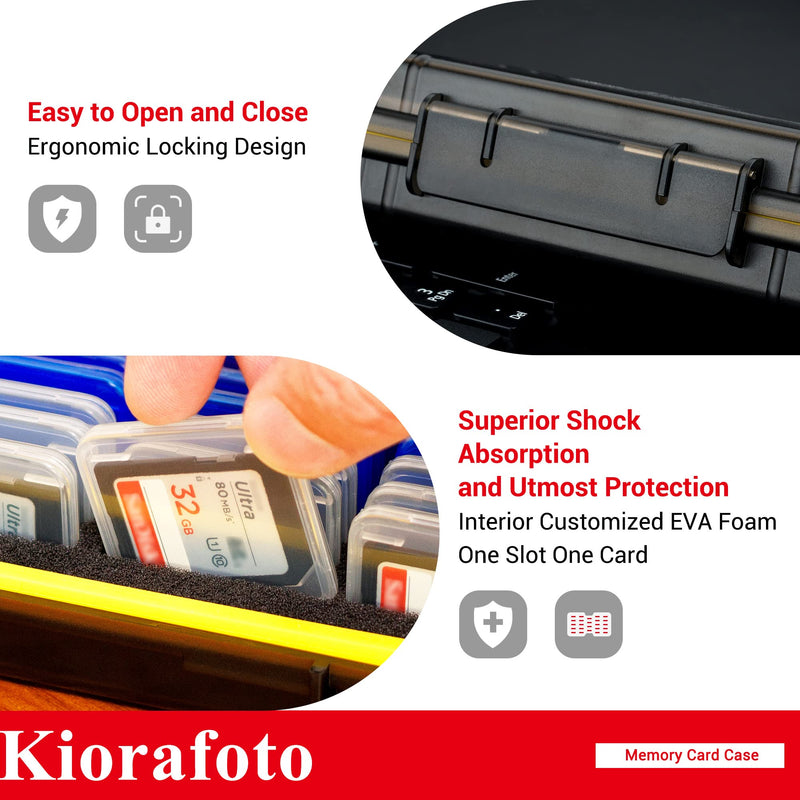 Kiorafoto SD Card Case with 36 Pack Individual Clear Plastic Memory Card Holders for 36 SD SDXC SDHC Cards,Water-Resistant Anti-Shock Anti-Dust SD Card Carrying Organizer Storage Protector with Labels for 36 SD Cards（With Box）