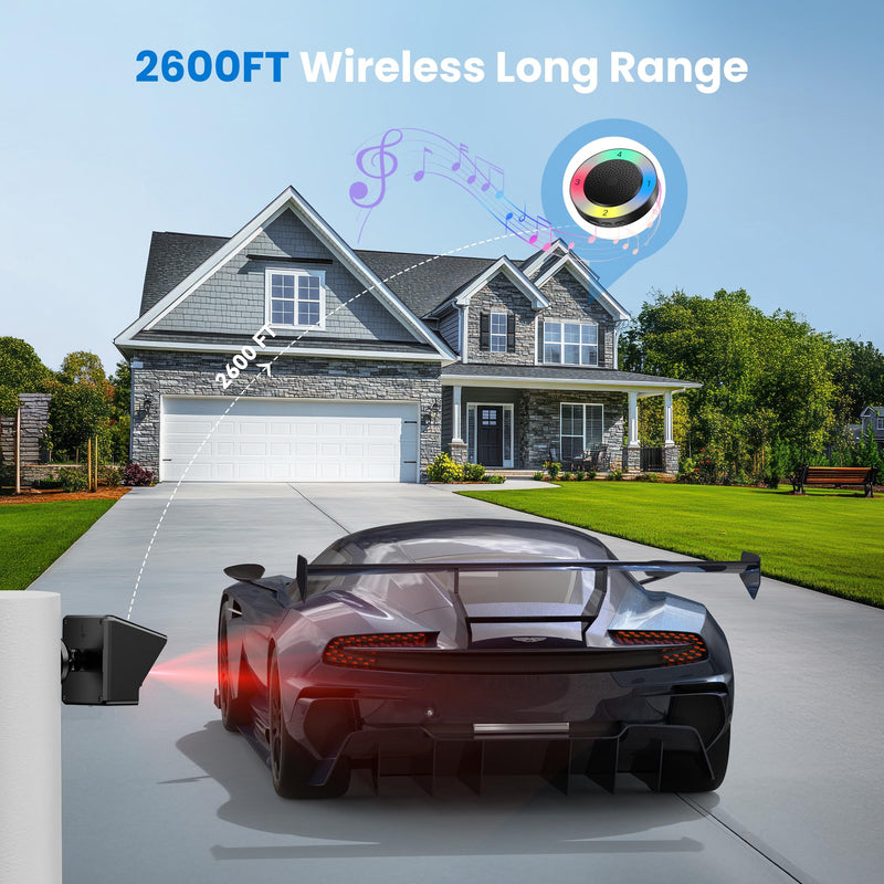 [AUSTRALIA] - TECKNET Solar Wireless Driveway Alarm with 2600FT Long Range & 36 Melodies & 5 Volumes and Supports 4 Zones Weatherproof Motion Sensor Alarm to Protect Inside/Outside Property (1 Receiver 1 Sensor) RGB Receiver and Sensor 