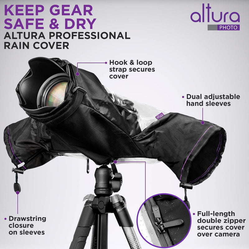 [AUSTRALIA] - Altura Photo Camera Rain Cover - Professional Waterproof Lens Jacket Covers with Dual Hand Sleeves and Full-Length Zipper - Weather Protector for Canon Nikon Sony Fujifilm DSLR & Mirrorless Cameras 