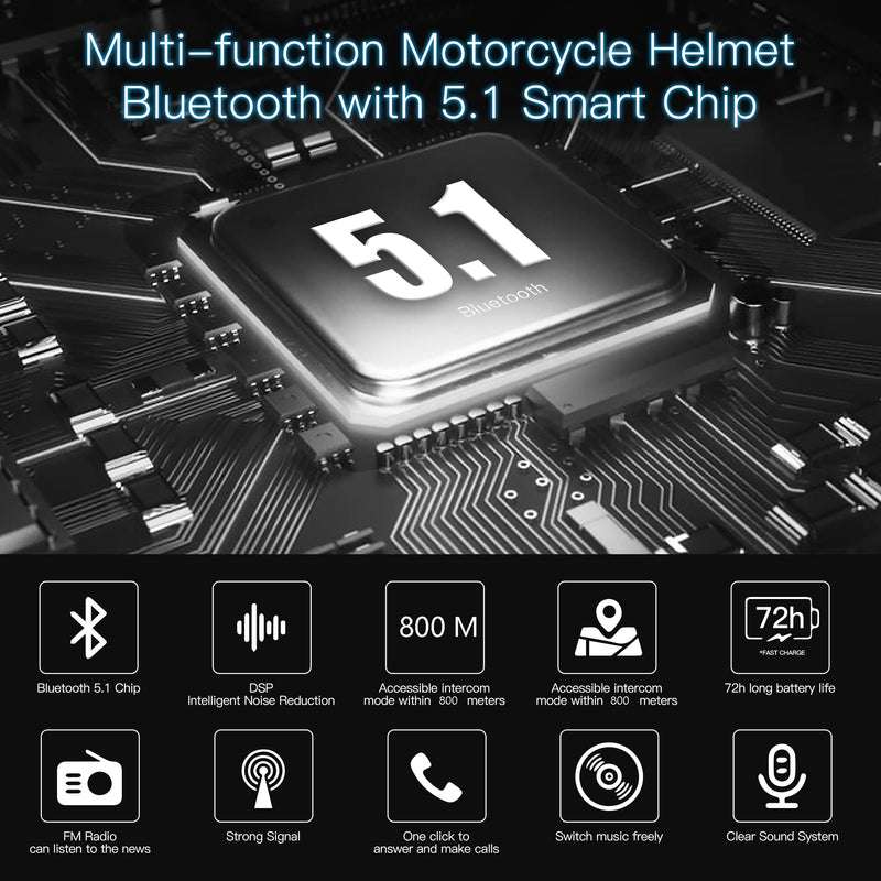 Motorcycle Helmet Bluetooth Intercom 800M Wireless Communication System Waterproof Motorcycle Bluetooth Headset with DPS Reduce Noise for Helmets (1 Pack) 1 Pack