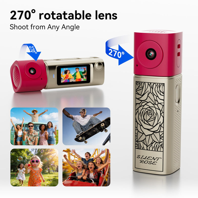 Mini Keychain Digital Camera:2K Digital Mini Camera with 16GB Card,Vintage Keychain Video Camera, 1" HD LCD Display, 400mAh Battery Portable Small Cameras with Elegant Gift Box for Travel,Kids,Gifts Gilt