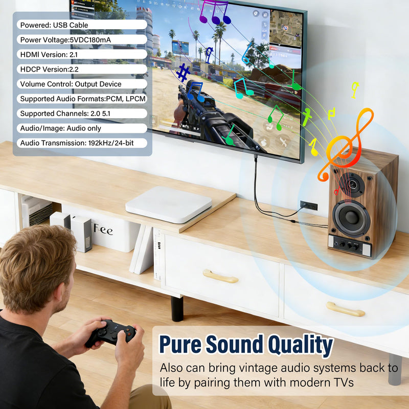 [AUSTRALIA] - HDMI ARC to 2 RCA Audio Extractor Converter Cable 8 FT for TV to Soundbar,USB Powered ARC/eARC to Dual L/R Stereo RCA Male Adapter Splitter,192KHz PCM for Sound System Speaker Amplifier,Plug & Play 8FT 