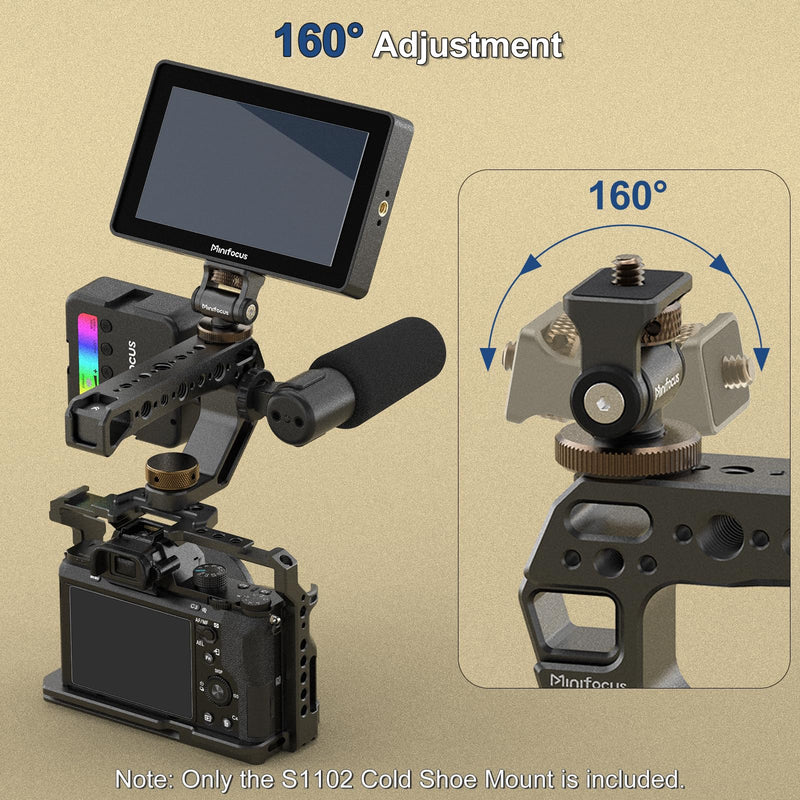 MINIFOCUS Camera Monitor Mount with Cold Shoe, 1/4" Screw for 5" & 7" Field Monitors, 160° Tilt Adjustable Holder for Field Monitor, LED, Flash and Video Shooting Photography Accessories S1102-G