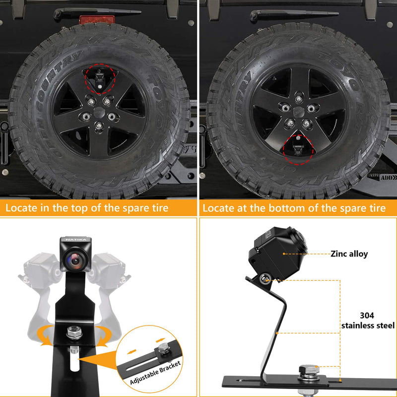 NATIKA Backup Camera for 2007-2018 Jeep Wrangler JK: Starlight Night Vision 720P AHD and TVI Waterproof HD Spare Tire Mount Backup Reverse Rear View Camera for Jeep Wrangler JK 2007-2018