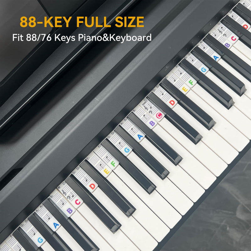 Piano Note Strips with Black Keys, Fit 88/76 Key Piano Keyboard Learning, Removable Piano Key Stickers 88Key-Rainbow