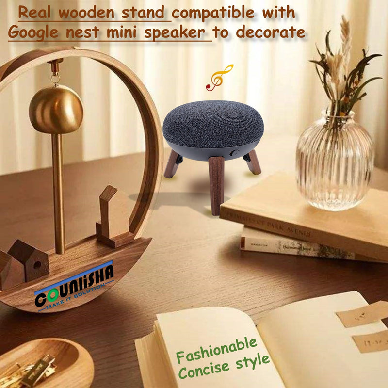 Real Wood Mount compatible for google home mini,nest mini speaker,Tripod Mount holder with Metal Frame,Anti-Slip Safe Stable wooden stand for home Mini on Desk (Walnut)