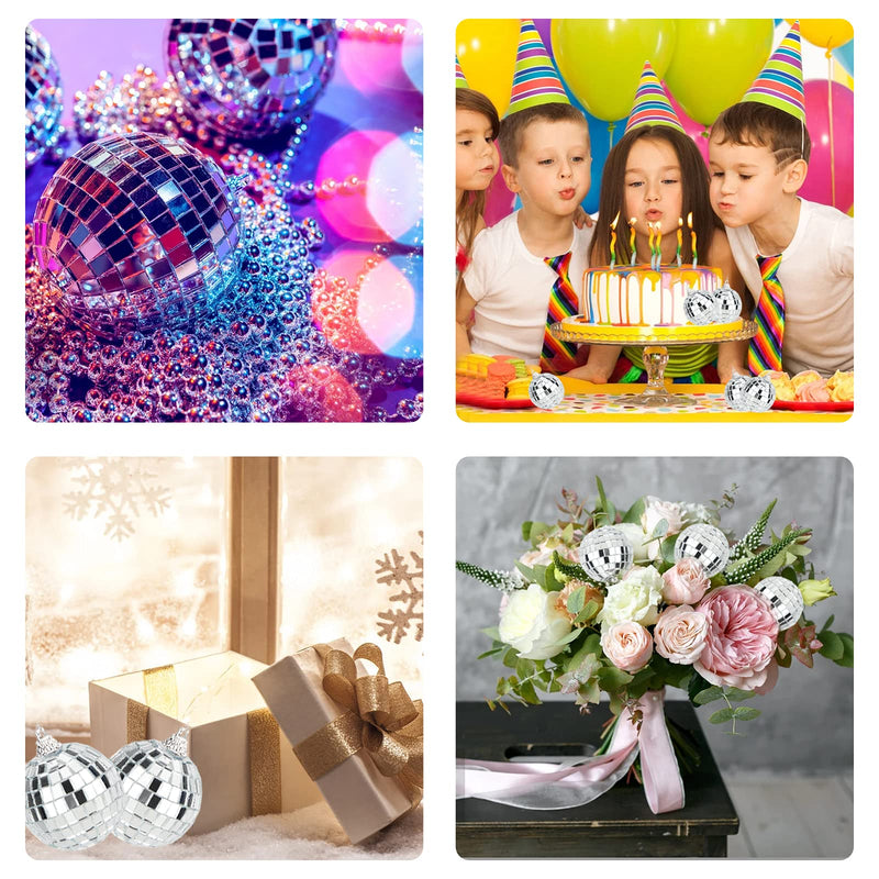 Mirror Disco Balls Set - Silver Disco Party Decoration Bright Reflective Mirror Christmas Balls Easy to Hang Suitable for Christmas, Wedding, Family Party Decoration (6) 6