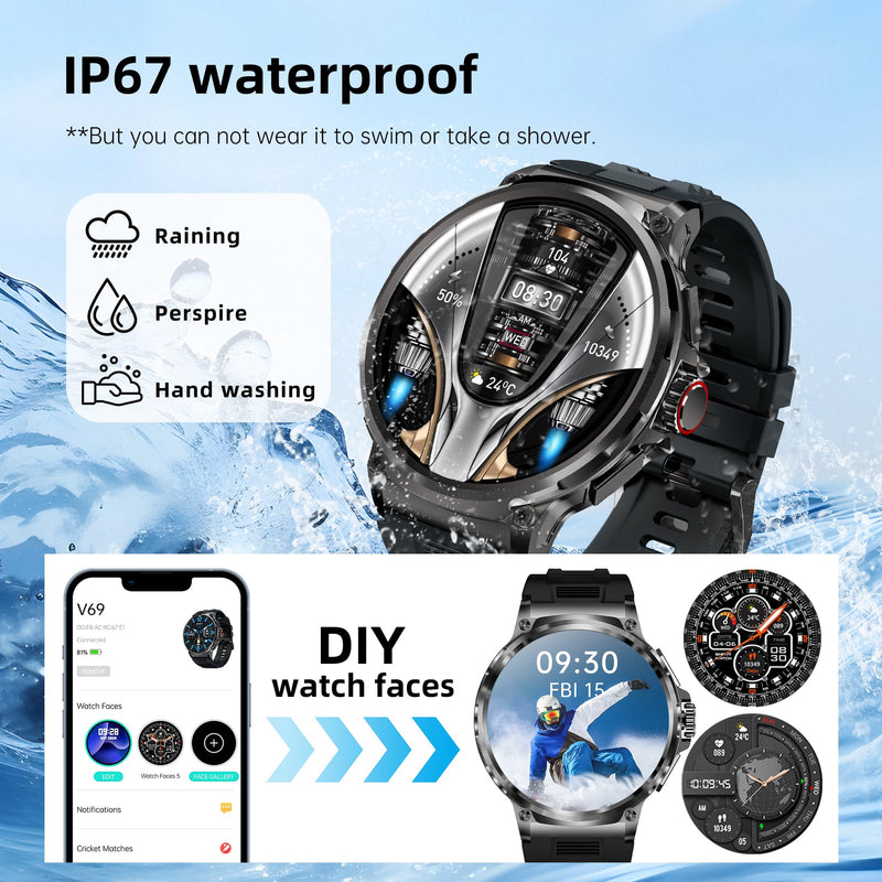 Smart Watch for Men 1.85" Big Screen Sport Fitness Tracker (Black) | IP67 Waterproof, 710mAh Large Battery, Bluetooth Call, Heart Rate, Outdoor Step Tracker Watch Compatible for iPhone Android Black