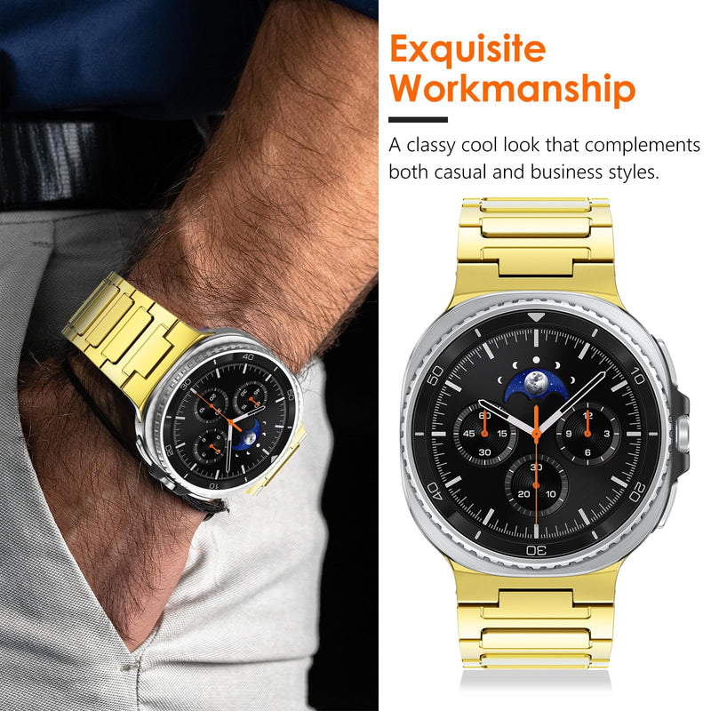 NewWays Grade 2 Titanium Link Bracelet for Samsung Galaxy Watch 9 8/8 Classic Band for Men Gold Galaxy Watch 8 40mm 44mm/ 8 Classic 46mm