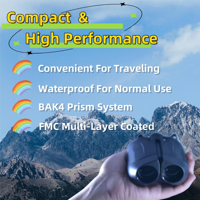 10x25 Binoculars for Kids, Compact Waterproof Bird Watching Binoculars for Adults with Low Light Vision, Binoculars with Easy Focus for Hiking, Traveling and Hunting, High Resolution