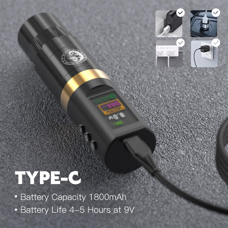 [AUSTRALIA] - Wormhole Tattoo 58Pcs Complete Tattoo Gun Kit - Aluminum Alloy LED Smart Tattoo Pen Wireless Tattoo Machine with 1800mAh Battery for Tattoo Beginners - Black WTK313 
