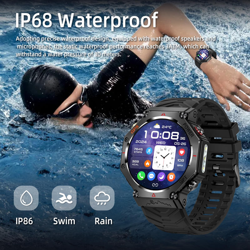 SW8(Black) 1.39" Stylish Smartwatch for Men, Bluetooth Calling, AI Voice Assistant, 107 Sport Modes, 3ATM Waterproof, Fashionable Design, Compatible with Android/iOS Black