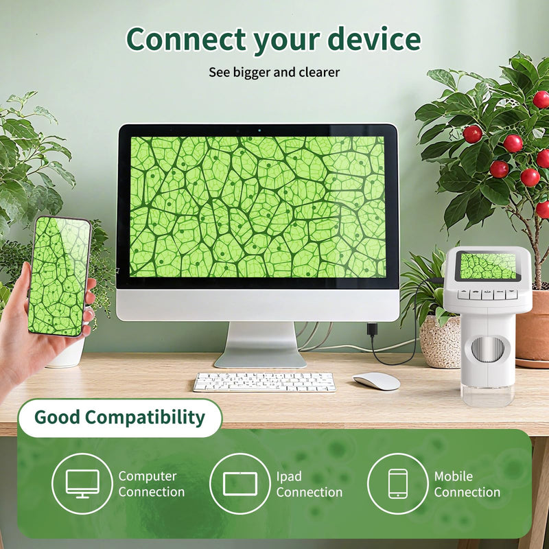 [AUSTRALIA] - 1200X Handheld Portable Microscope for Kids Digital Scope 2.0" Screen Rechargeable STEM Toy Slide Kit Pocket Science Gift for Children Ages 6-12 Students (White) White 