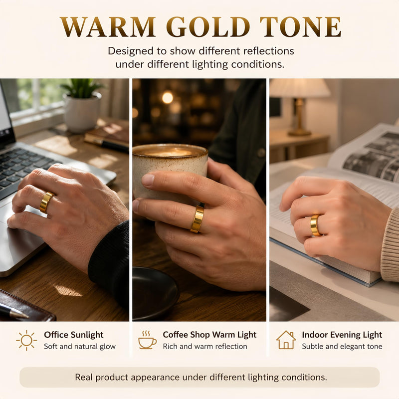 Smart Ring Health & Fitness Tracker for Men & Women, Heart Rate, SPO₂, Sleep & Activity Monitoring, IP68 Waterproof, Long Battery Life, Family Care Mode, No Subscription Fee (Gold, 8) Gold