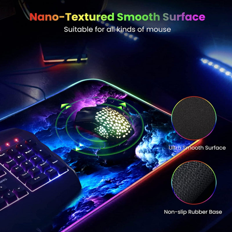 RGB Gaming Mouse Pad, Gerlos Large Extended Soft Led Mouse Pad with 12 Lighting Modes 2 Brightness Levels, Water Resist Keyboard Pad, Computer Keyboard Mousepads Mat 800 x 300mm / 31.5×11.8 inches Blue