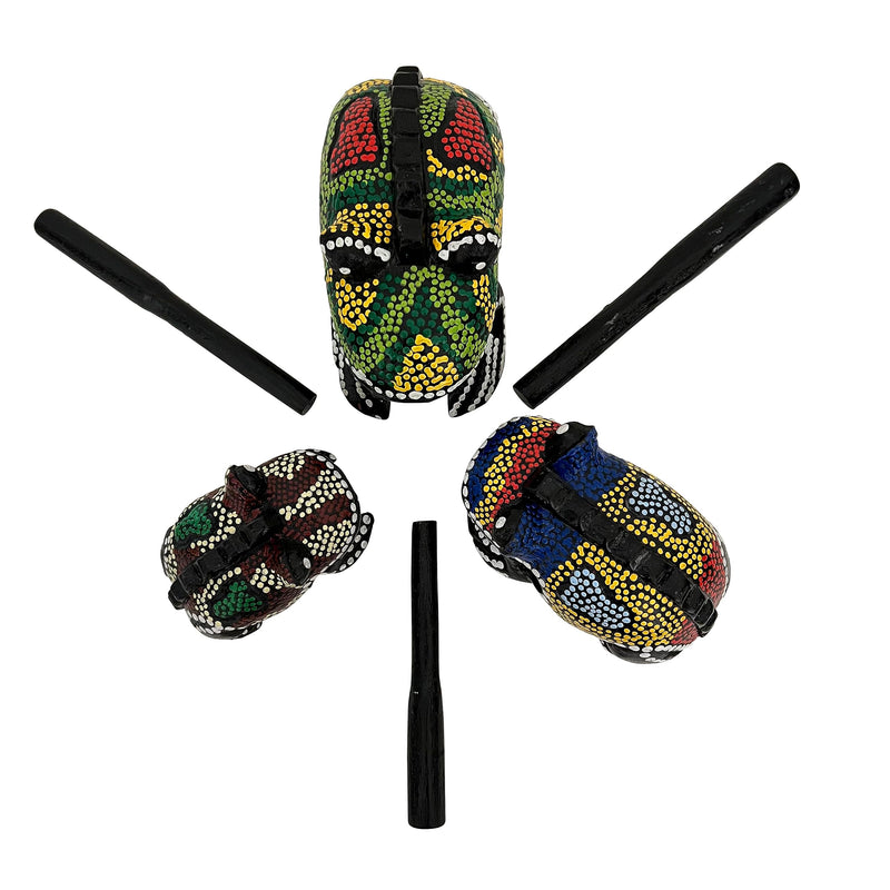 [AUSTRALIA] - Set of 3 Hand Painted Wooden Frog Guiro Rasps - Percussion Instrument Tone Blocks FRX3P1 