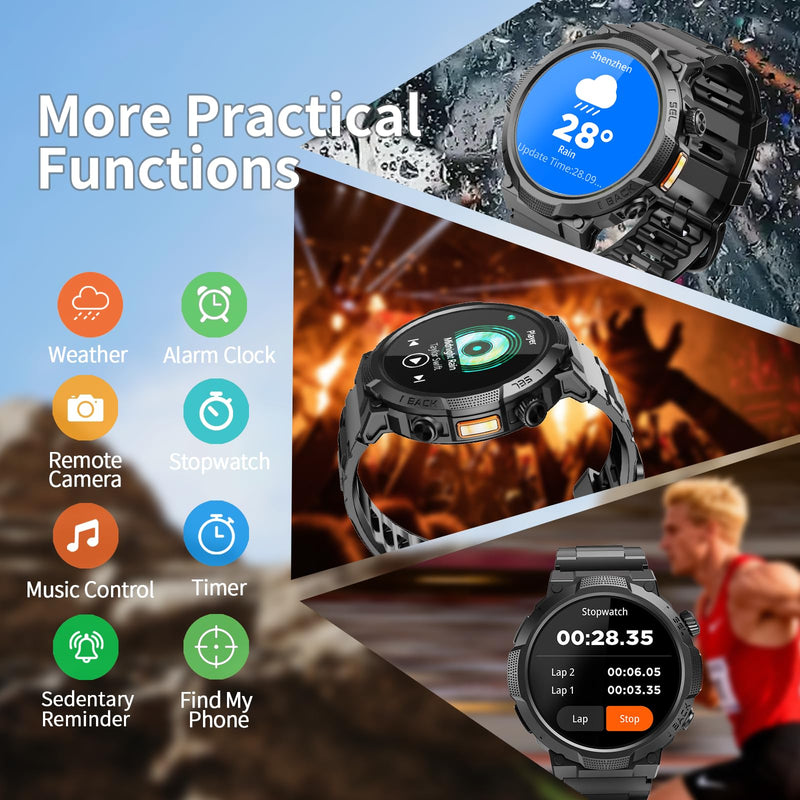 Smart Watches for Men (Answer/Make Call), 1.53" HD Military Smartwatch, 50+ Days Extra-Long Battery Life Fitness Tracker, Flashlight/110+Sports/Heart Rate/Sleep Monitor/IP68 Waterproof Android iOS