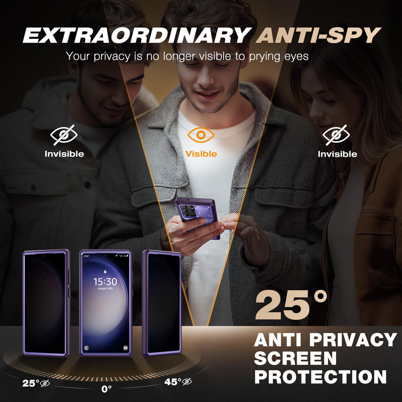 TONGATE for Samsung Galaxy S23 Ultra Case, 2 Front Frames & Stand, P-Purple | Built-in Slide Camera Cover & Screen Protector, Military Grade Shockproof S23 Ultra Phone Case with Kickstand & Belt-Clip Pri-Purple