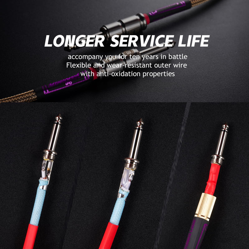 [AUSTRALIA] - 20ft Guitar Cable, 1/4 Inch Straight/Straight Instrument Cable, Electric Cord Guitar Amp Cord for Bass Amp and Instruments (XII Champagne & Black Braided) 