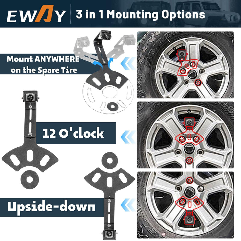 EWAY Light 2.0 Spare Tire Reverse Backup Camera for Jeep Wrangler JK Compass Commander Patriot Liberty 2007-2018, Upgrade Ajustable Brackets for Flexible Angle, Hitch Camera with 90° Ajustable Angle