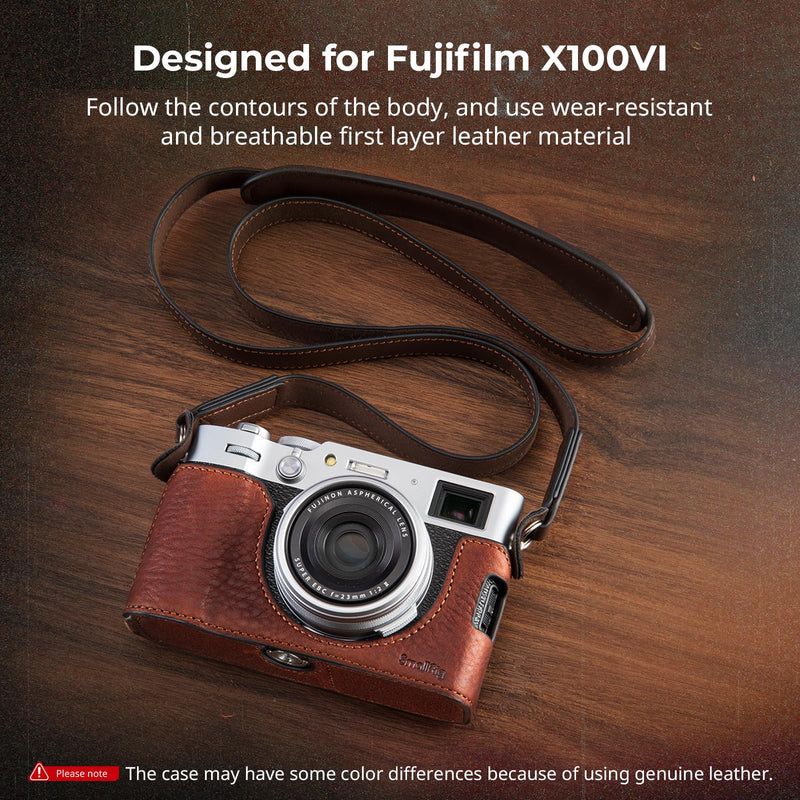 SMALLRIG X100VI Half Leather Case Kit with Shoulder Strap, Retro Style Leather Camera Half Leather Case with Aluminum Alloy Frame for FUJIFILM X100VI (Brown) - 4699 Brown