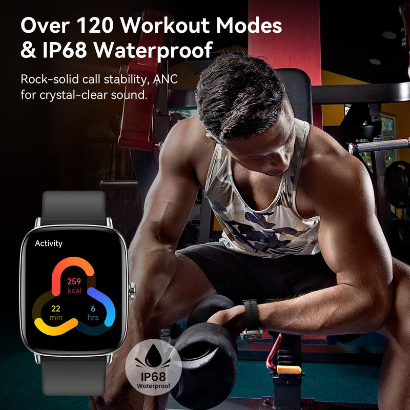 Smart Watch for Women Men, 1.85" HD AMOLED Fitness Tracker (Answer/Call) with 24/7 Heart Rate/Sleep/SpO2 Monitor for iPhone & Android, 120+ Sports Modes Smartwatch with IP68 Waterproof, 2 Bands Black