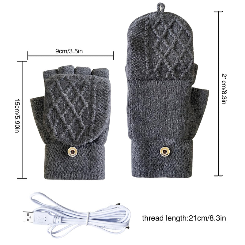 Women's & Men's USB Heated Gloves Mitten Full & Half Fingerless Winter Hands Warmer Laptop Gloves Pure Grey