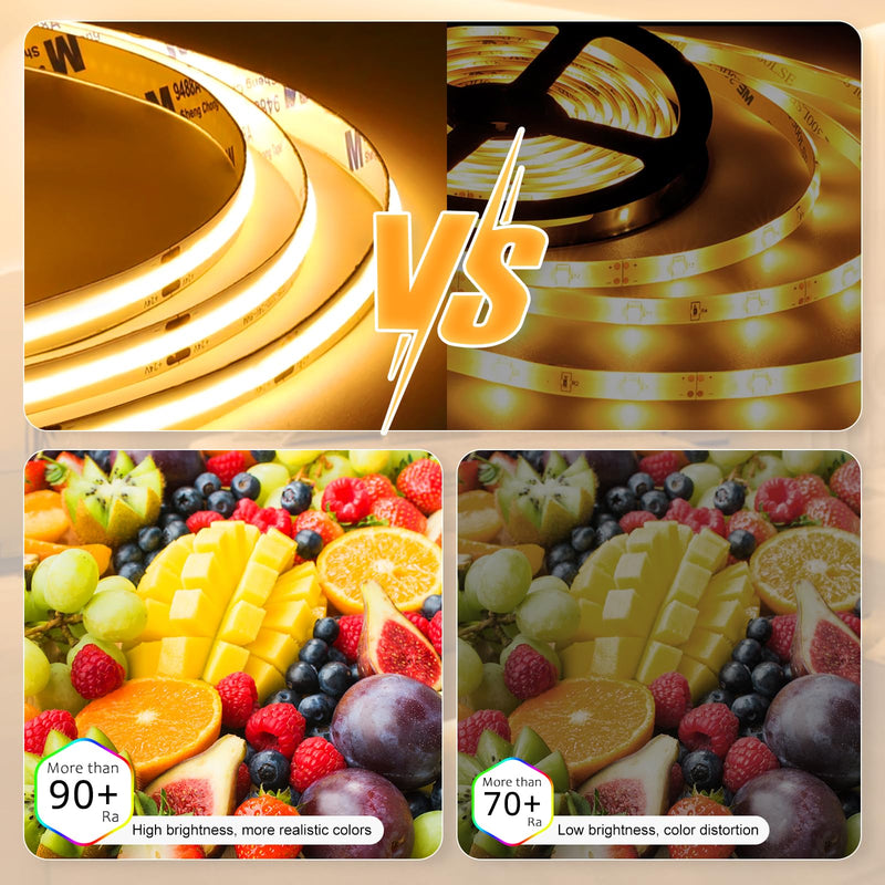 [AUSTRALIA] - Wefomey 65.6ft COB LED Strip Light with Remote, 3000K Dimmable Bright Warm White Led Lights Strip, Flexible DC24V Led Tape Light for Bedroom, Kitchen, DIY Lighting (2 Rolls of 32.8ft) 65.6Ft-3000K Warm White 