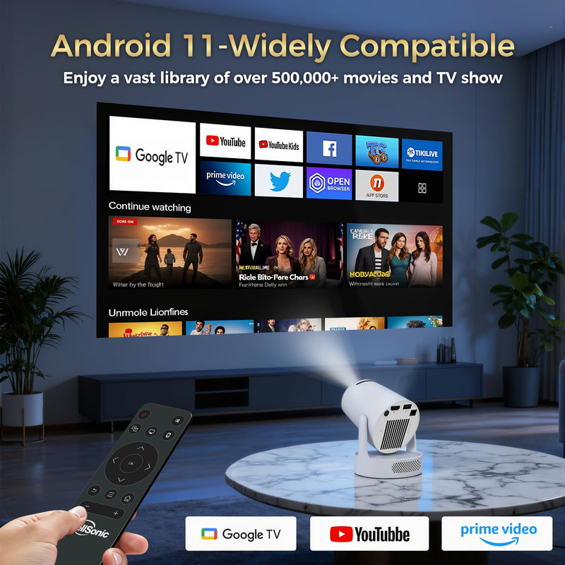 [AUSTRALIA] - Mini Projector with Wifi and Bluetooth, 4K Portable Projector with 5W Speaker, Auto Vertical Keystone&180 Rotatable, 200Ansi Moive Proyector for Outdoor Bedroom 300 Ultra 