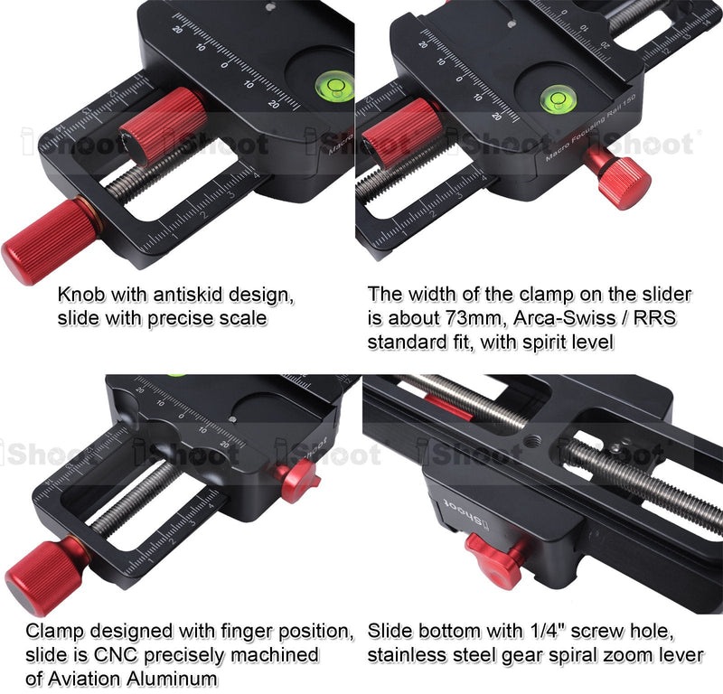 Universal 150mm Macro Focusing Rail Slider Close-up Shooting Head Camera Support Bracket Holder with Arca-Swiss Fit Clamp and Quick Release Plate in Bottom for Tripod Ballhead