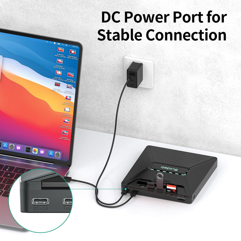 SUIDEK External CD DVD Drive,Optical Disc Reader+/-RW Burner with SATA Slot | Portable CD DVD Driver with 2.5" SATA,SD Card Reader and USB A Type C 2.0 Hub Compatible with Laptop PC Windows Mac OS Linux Matte Black
