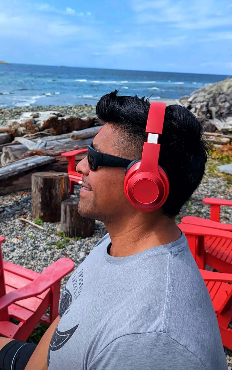 Vizliter Bluetooth Headphones, TWS Deep Bass Wireless Over-Ear Headset 5.3 with Built-in Mic LED Lights, Noise Cancelling Audio Earphones (Red Black) Red Black