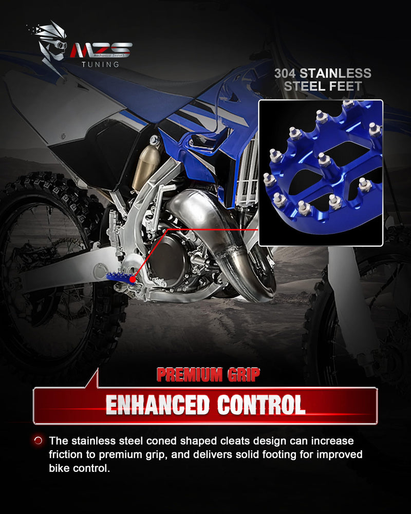 [AUSTRALIA] - MZS Dirt Bike Foot Pegs, CNC Motocross Footpeg MX Footrest Rest Pedal Blue Compatible with YZ65 YZ85 YZ125 YZ250 YZ250F YZ125X YZ250X YZ426F YZ450F YZ450FX YZ250FX WR250F WR450F YZ 65/85/125/250/250F/250X/426F/450F, WR 250F/450F 