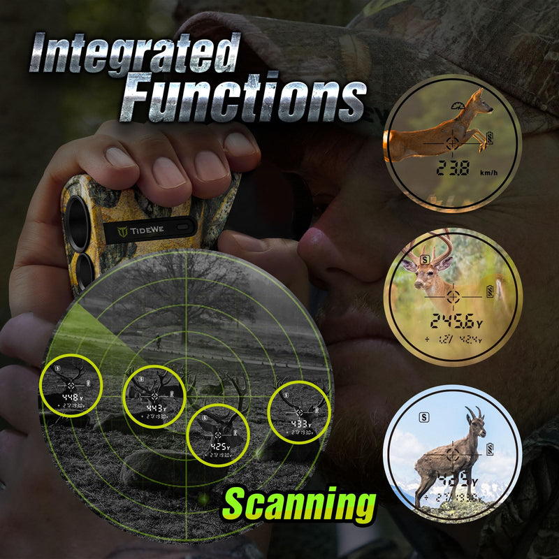 TIDEWE Hunting Rangefinder Mini with Rechargeable Battery, 875Y Laser Range Finder 6.5X Magnification, Distance/Angle/Speed/Scan Multi Functional Waterproof Rangefinder with Case (Leaf Camo)