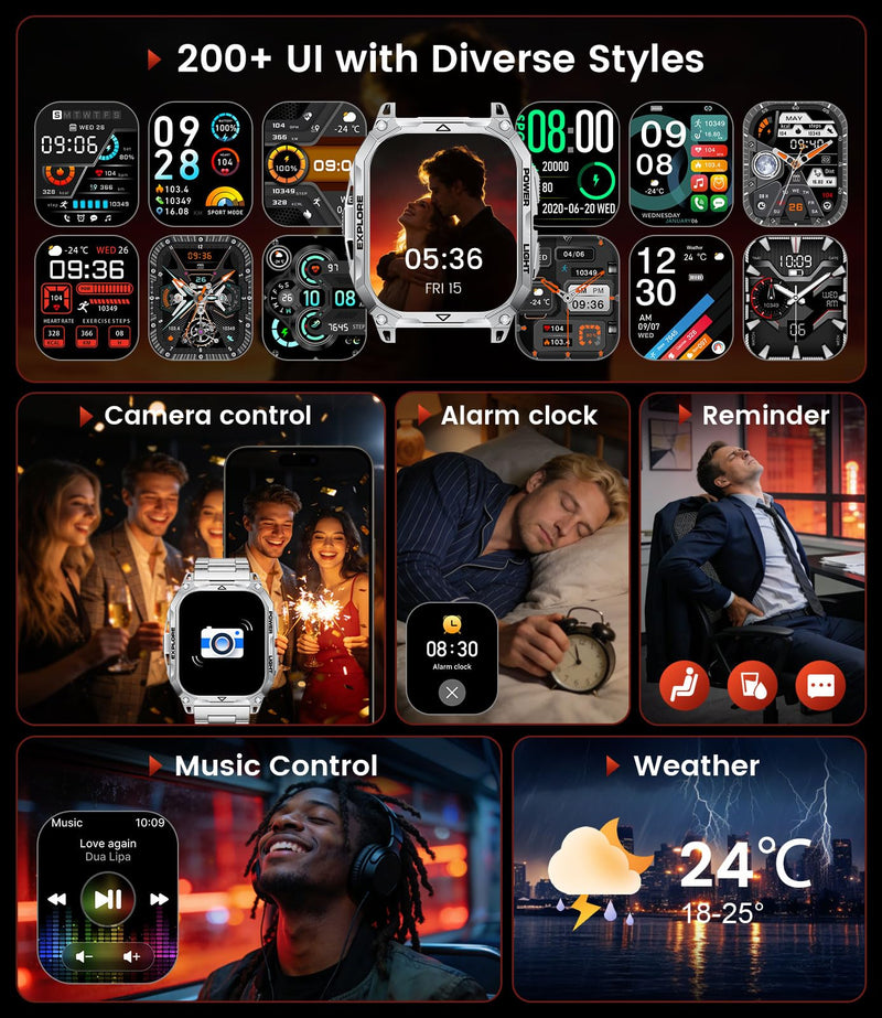 Smart Watches for Men(Answer/Dial Call), 2,01'' Super Large Military Smartwatch with 900mAh High-Capacity Battery/Led Flashlight/Heart Rate/Sleep Monitor, IP68 Waterproof Fitness Watch for Android iOS TX13-F