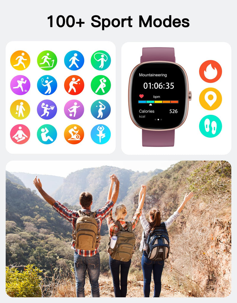 Fitness Tracker with Call Function, 1.85” Fitness Watch for Women and Men, 24/7 Heart Rate & Blood Oxygen Monitor, Sleep Tracker, 100+ Sport Modes, IP68 Waterproof (Purple)