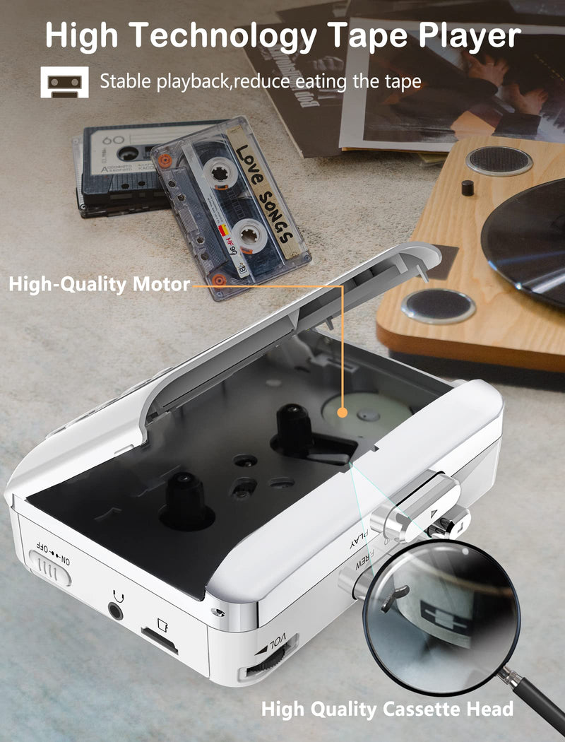 Portable Cassette Player Recorder Converter,Cassette to MP3 via SD Card, Walkman Cassette Tape Player with 1000mah Rechargeable Battery,Built-in Microphone&Speaker,Headphone Jack,16GB SD Card
