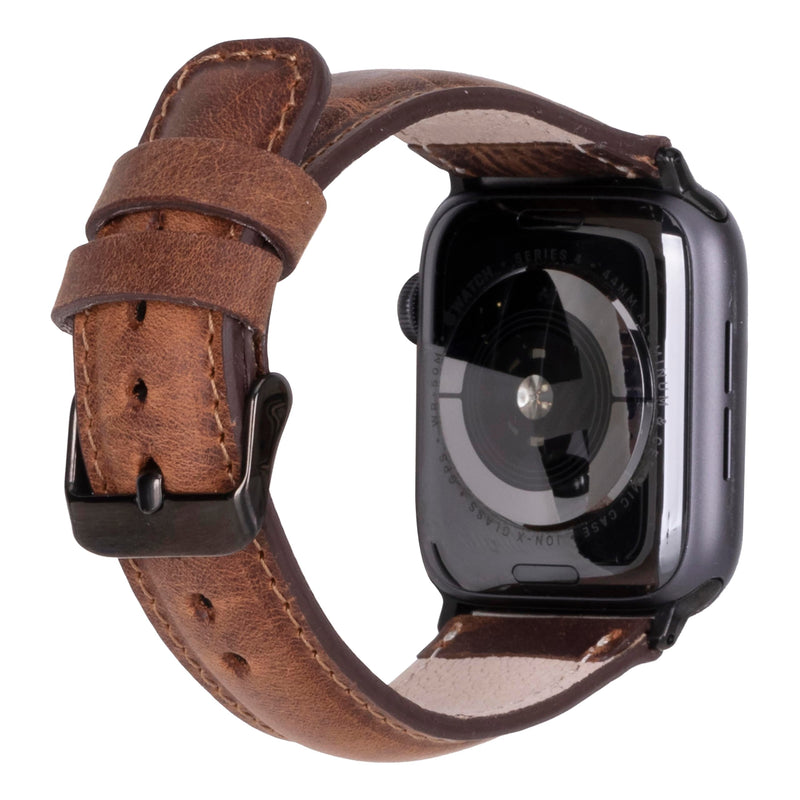 Premium Handmade Leather Watch Band for Apple Watch Ultra 3 2 1 & SE 3 2 1 & Series 11 10 9 8 7 6 5 4 3 2 1 fits 49mm 46mm 45mm 44mm 42mm 41mm 40mm 38mm Saddle Brown w / Black Connector&Clasp 38-40-41mm & 42mm (Series 10/11)