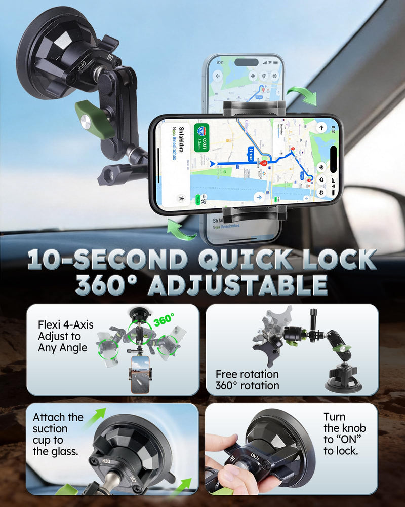 Semi Truck Phone Mount for Drivers, 360° Anti-Shake, Camera Ready | Class 8 Cab Phone and Camera Suction Mount, Ultra-durable Metal, for Kenworth, Peterbilt, Freightliner sprot