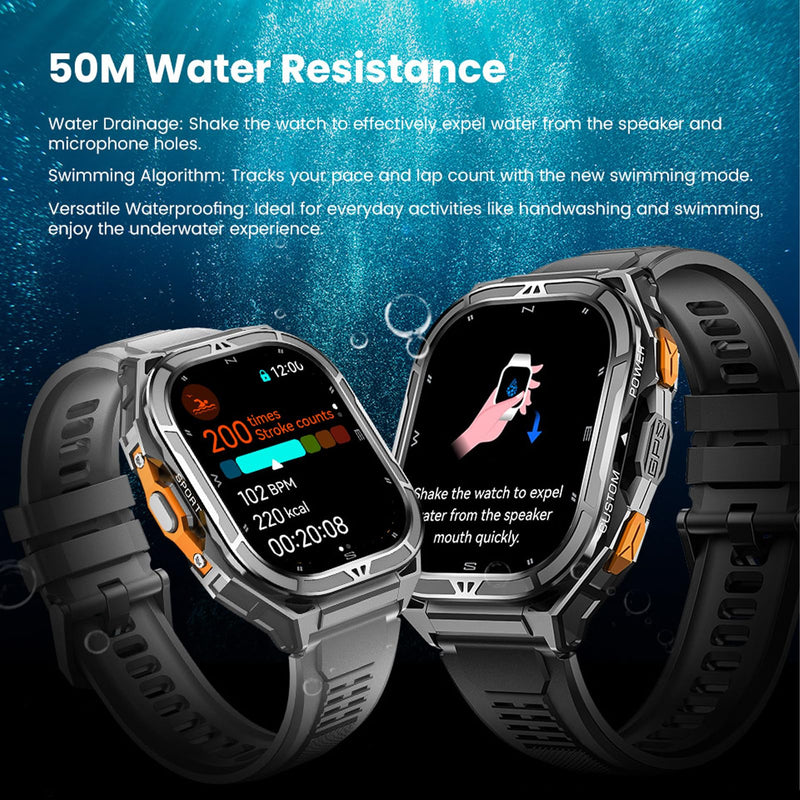 GPS Smart Watch for Men Barometer Compass Make/Answer Calls Tactical 100+ Sports Modes 1.96" AMOLED DIisplay Smart Watches Heart Rate Sleep Tracker Message Reminder black