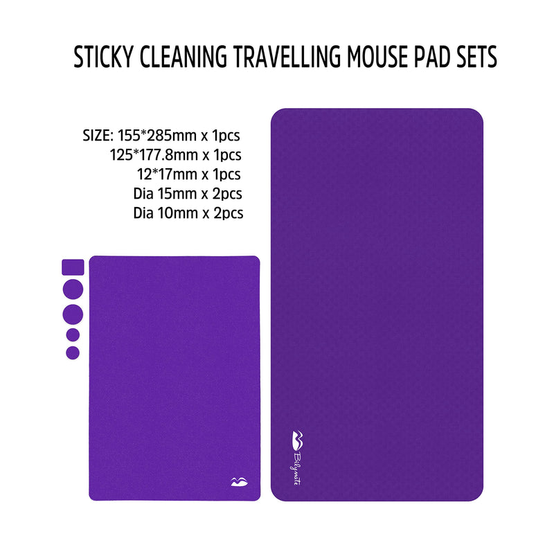 Bilymate Sticky Travel Mouse Pad, Multi-Functional Microfiber Mouse Pad for Laptop, Portable & Washable Keyboard Cover and Monitor Microfiber Cleaning Cloth All in One-Purple Purple