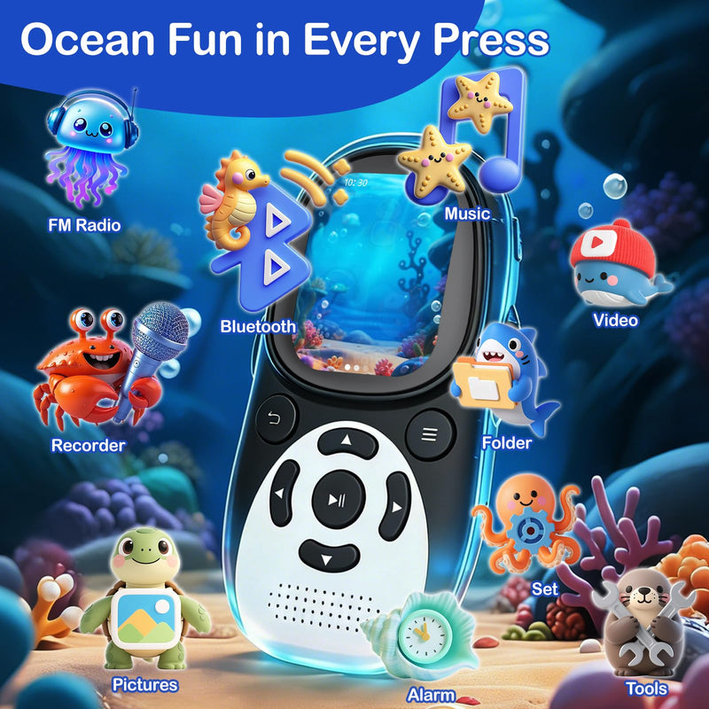 64GB Cute Penguin MP3 Player with Bluetooth 5.3 & Speaker, Portable Music Player for Kids, 2" Screen, 65-Hour Battery Life, FM Radio, Voice Recorder, Volume Limit, Supports 128GB microSD Card