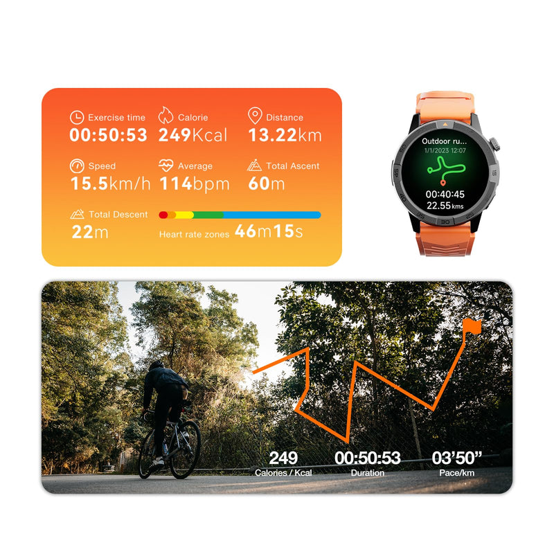 AGM Legion Pro Rugged Smart Watch, 1.43in AMOLED Display(60Hz, 600Nits), Shockproof & Drop-proof, 50M Waterproof, 100+ Sports Modes, Advanced Health Tracking, Bluetooth Calling, Compass & Built-in GPS