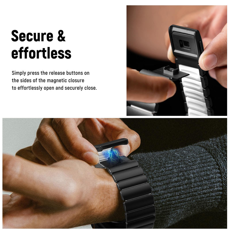 KADES Grade 2 Titanium Silicone Magnetic Band for Apple Watch Ultra 3 2 1 | Secure Clasp, Lightweight, Adjuatable, Dual-Layer Link, for Apple Watch 49mm Series 4-11 SE 46mm/45mm/44mm for Men Black-White (Glow in Dark Blue) 49/46/45/44/42mm(Series 3 2 1)