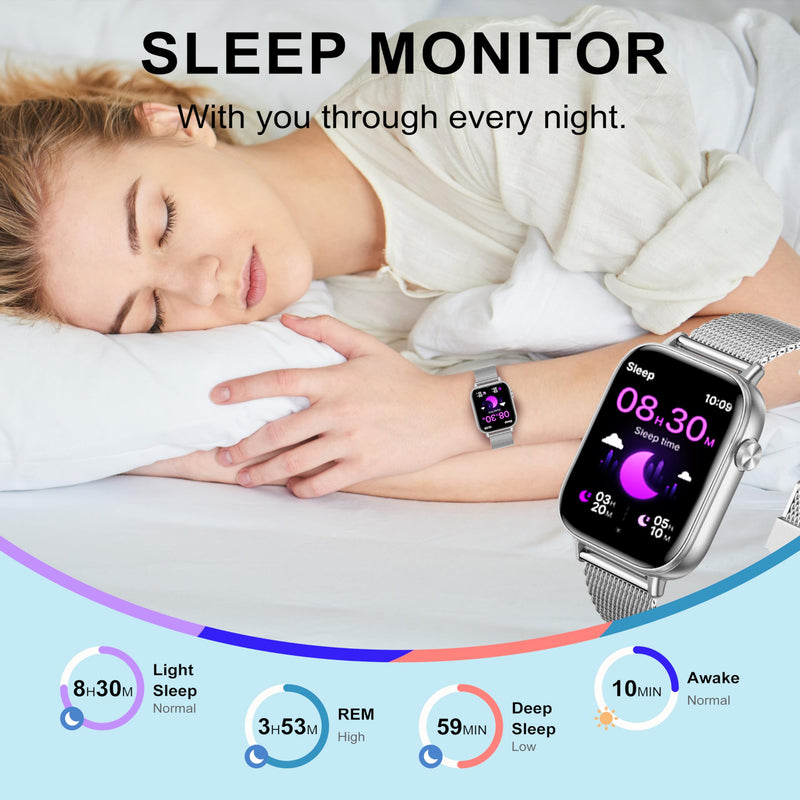 Smart Watches for Women,1.83" HD Watch with Calls and Messages/Heart Rate/Sleep/Female Cycle,Fitness Tracker Smartwatch for Android/iOS Compatible,Silver & Gold
