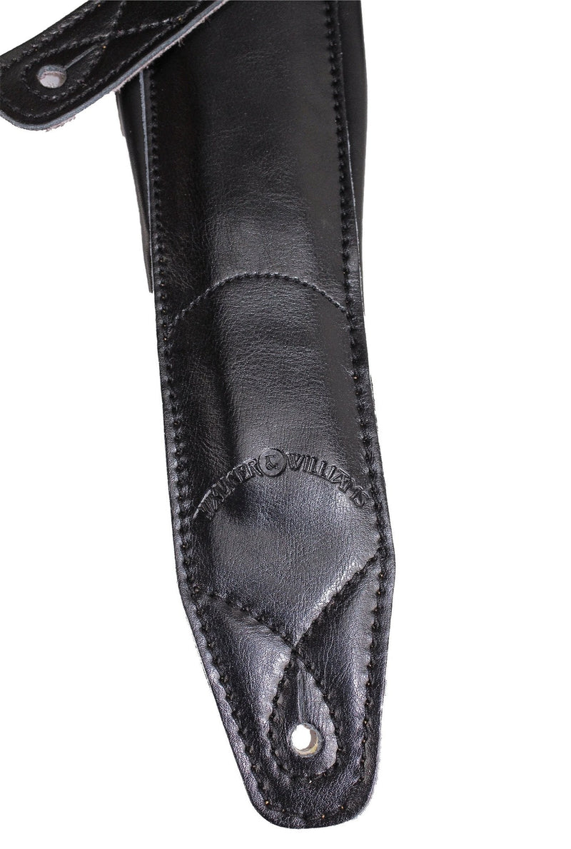 Walker & Williams C-22-BB Black on Black Premium Top Grain Leather Double Padded Guitar Strap Extra Wide For Acoustic, Electric, And Bass Guitars